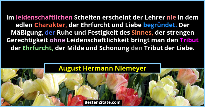 Im leidenschaftlichen Schelten erscheint der Lehrer nie in dem edlen Charakter, der Ehrfurcht und Liebe begründet. Der Mäßig... - August Hermann Niemeyer
