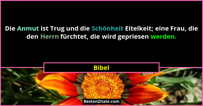 Die Anmut ist Trug und die Schönheit Eitelkeit; eine Frau, die den Herrn fürchtet, die wird gepriesen werden.... - Bibel
