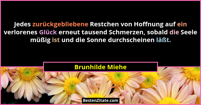 Jedes zurückgebliebene Restchen von Hoffnung auf ein verlorenes Glück erneut tausend Schmerzen, sobald die Seele müßig ist und die S... - Brunhilde Miehe