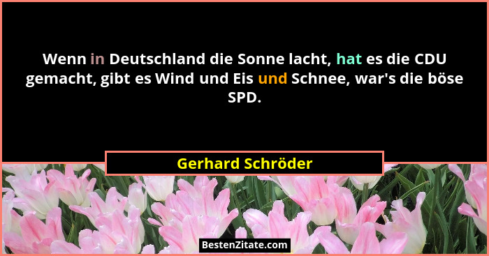 Wenn in Deutschland die Sonne lacht, hat es die CDU gemacht, gibt es Wind und Eis und Schnee, war's die böse SPD.... - Gerhard Schröder