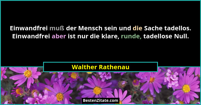 Einwandfrei muß der Mensch sein und die Sache tadellos. Einwandfrei aber ist nur die klare, runde, tadellose Null.... - Walther Rathenau