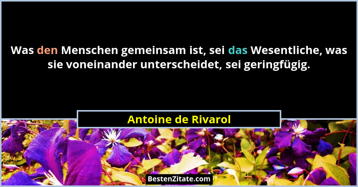 Was den Menschen gemeinsam ist, sei das Wesentliche, was sie voneinander unterscheidet, sei geringfügig.... - Antoine de Rivarol