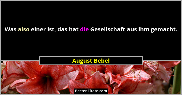 Was also einer ist, das hat die Gesellschaft aus ihm gemacht.... - August Bebel