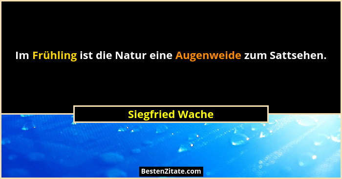 Im Frühling ist die Natur eine Augenweide zum Sattsehen.... - Siegfried Wache