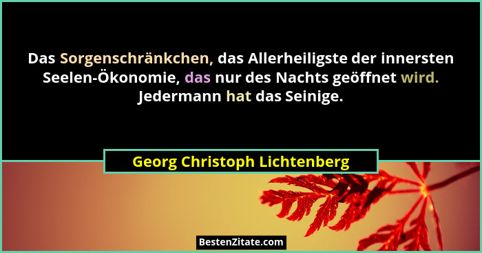 Das Sorgenschränkchen, das Allerheiligste der innersten Seelen-Ökonomie, das nur des Nachts geöffnet wird. Jedermann hat... - Georg Christoph Lichtenberg