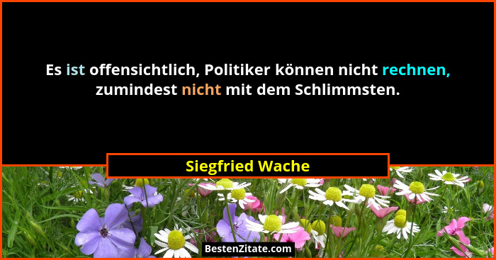 Es ist offensichtlich, Politiker können nicht rechnen, zumindest nicht mit dem Schlimmsten.... - Siegfried Wache
