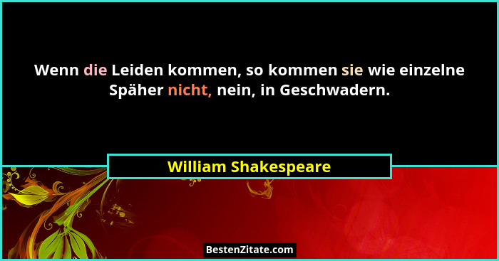 Wenn die Leiden kommen, so kommen sie wie einzelne Späher nicht, nein, in Geschwadern.... - William Shakespeare