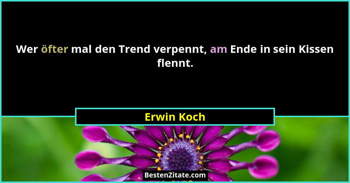 Wer öfter mal den Trend verpennt, am Ende in sein Kissen flennt.... - Erwin Koch