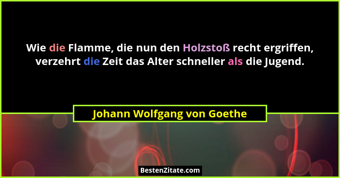 Wie die Flamme, die nun den Holzstoß recht ergriffen, verzehrt die Zeit das Alter schneller als die Jugend.... - Johann Wolfgang von Goethe