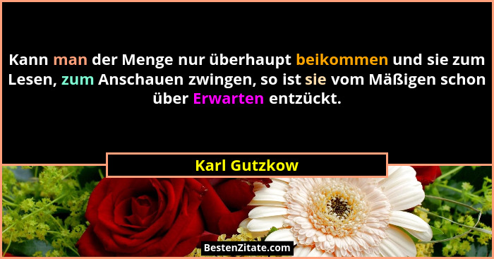 Kann man der Menge nur überhaupt beikommen und sie zum Lesen, zum Anschauen zwingen, so ist sie vom Mäßigen schon über Erwarten entzück... - Karl Gutzkow