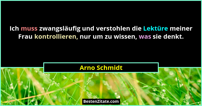 Ich muss zwangsläufig und verstohlen die Lektüre meiner Frau kontrollieren, nur um zu wissen, was sie denkt.... - Arno Schmidt