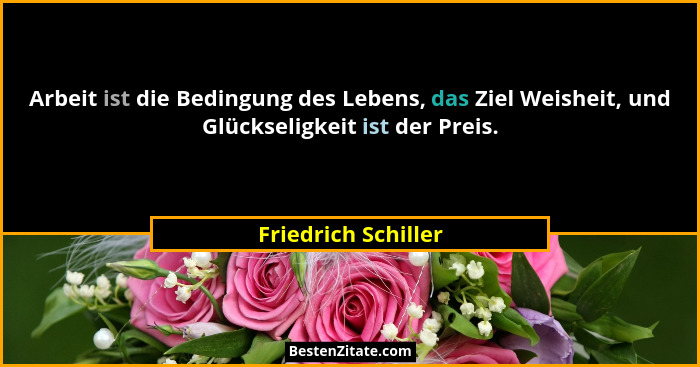 Arbeit ist die Bedingung des Lebens, das Ziel Weisheit, und Glückseligkeit ist der Preis.... - Friedrich Schiller