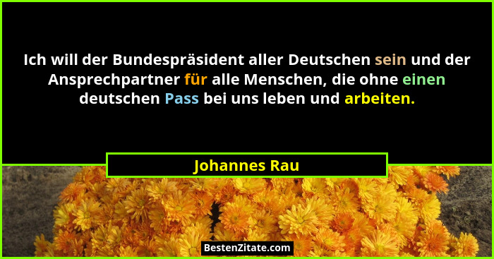 Ich will der Bundespräsident aller Deutschen sein und der Ansprechpartner für alle Menschen, die ohne einen deutschen Pass bei uns lebe... - Johannes Rau