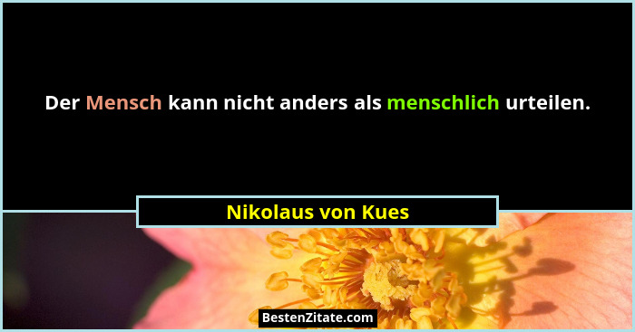 Der Mensch kann nicht anders als menschlich urteilen.... - Nikolaus von Kues