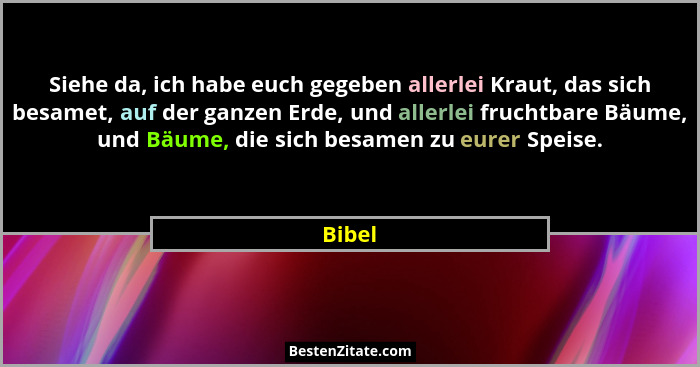 Siehe da, ich habe euch gegeben allerlei Kraut, das sich besamet, auf der ganzen Erde, und allerlei fruchtbare Bäume, und Bäume, die sich besa... - Bibel