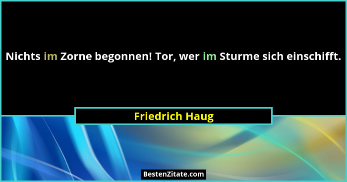 Nichts im Zorne begonnen! Tor, wer im Sturme sich einschifft.... - Friedrich Haug