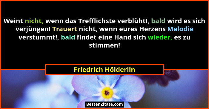 Weint nicht, wenn das Trefflichste verblüht!, bald wird es sich verjüngen! Trauert nicht, wenn eures Herzens Melodie verstummt!,... - Friedrich Hölderlin