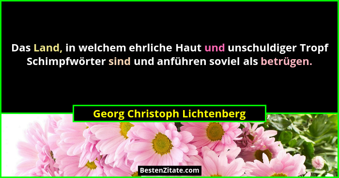 Das Land, in welchem ehrliche Haut und unschuldiger Tropf Schimpfwörter sind und anführen soviel als betrügen.... - Georg Christoph Lichtenberg