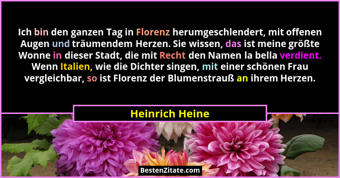 Ich bin den ganzen Tag in Florenz herumgeschlendert, mit offenen Augen und träumendem Herzen. Sie wissen, das ist meine größte Wonne... - Heinrich Heine