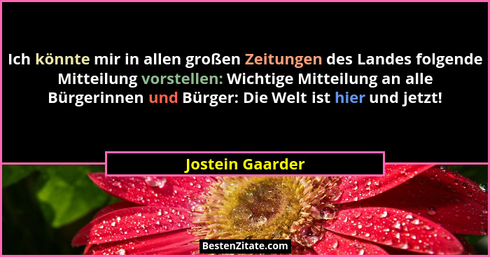 Ich könnte mir in allen großen Zeitungen des Landes folgende Mitteilung vorstellen: Wichtige Mitteilung an alle Bürgerinnen und Bürg... - Jostein Gaarder
