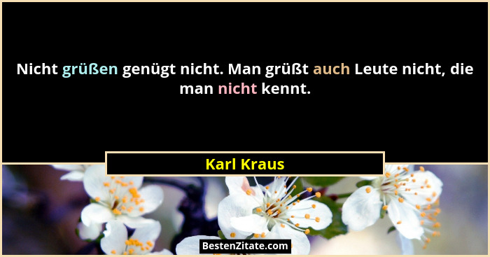 Nicht grüßen genügt nicht. Man grüßt auch Leute nicht, die man nicht kennt.... - Karl Kraus