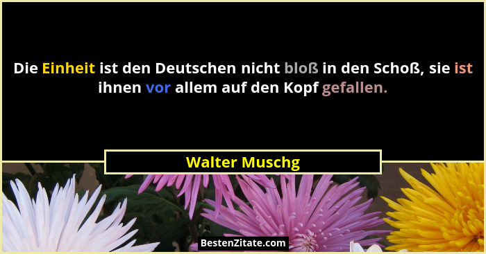 Die Einheit ist den Deutschen nicht bloß in den Schoß, sie ist ihnen vor allem auf den Kopf gefallen.... - Walter Muschg
