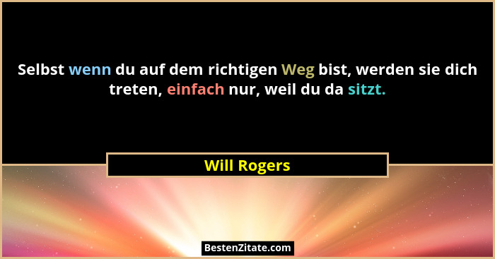 Selbst wenn du auf dem richtigen Weg bist, werden sie dich treten, einfach nur, weil du da sitzt.... - Will Rogers