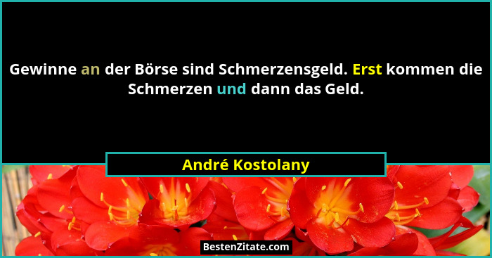 Gewinne an der Börse sind Schmerzensgeld. Erst kommen die Schmerzen und dann das Geld.... - André Kostolany