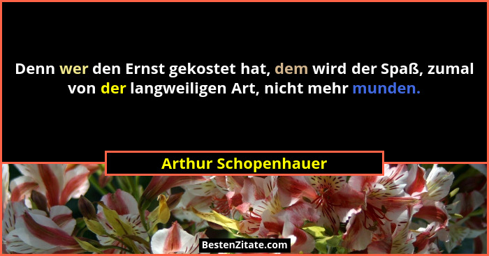 Denn wer den Ernst gekostet hat, dem wird der Spaß, zumal von der langweiligen Art, nicht mehr munden.... - Arthur Schopenhauer