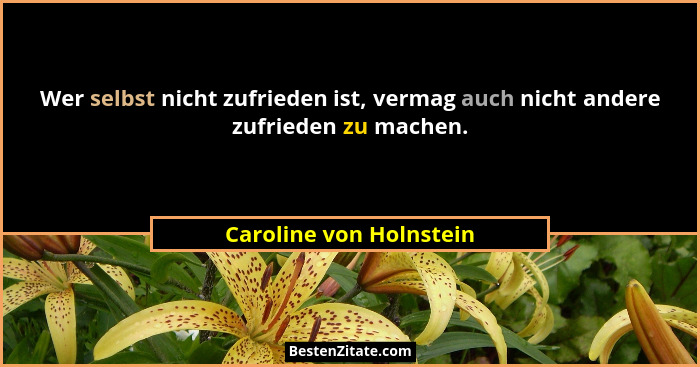 Wer selbst nicht zufrieden ist, vermag auch nicht andere zufrieden zu machen.... - Caroline von Holnstein