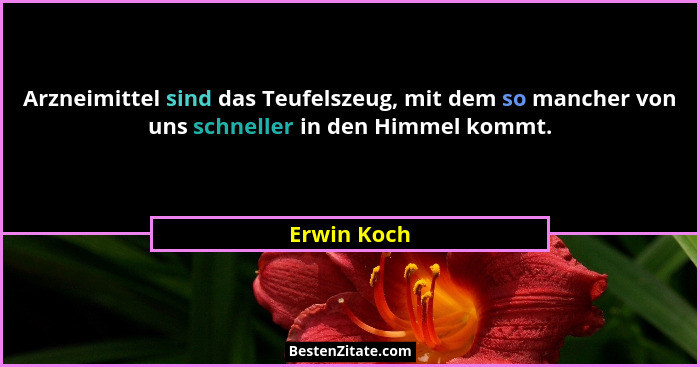 Arzneimittel sind das Teufelszeug, mit dem so mancher von uns schneller in den Himmel kommt.... - Erwin Koch