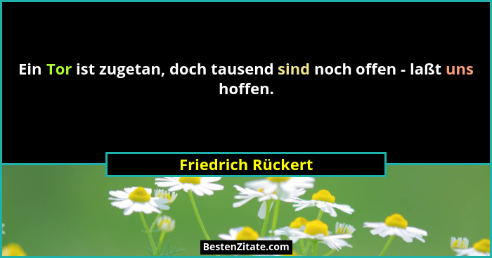 Ein Tor ist zugetan, doch tausend sind noch offen - laßt uns hoffen.... - Friedrich Rückert