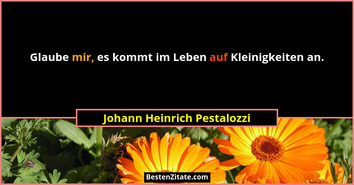 Glaube mir, es kommt im Leben auf Kleinigkeiten an.... - Johann Heinrich Pestalozzi