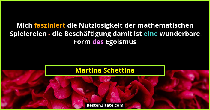 Mich fasziniert die Nutzlosigkeit der mathematischen Spielereien - die Beschäftigung damit ist eine wunderbare Form des Egoismus... - Martina Schettina