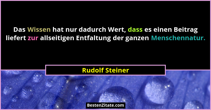 Das Wissen hat nur dadurch Wert, dass es einen Beitrag liefert zur allseitigen Entfaltung der ganzen Menschennatur.... - Rudolf Steiner