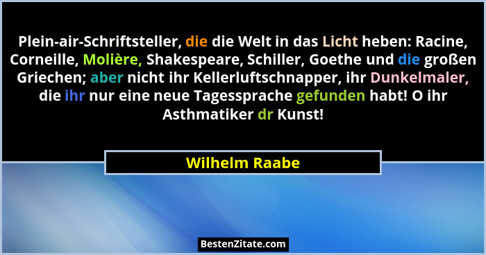 Plein-air-Schriftsteller, die die Welt in das Licht heben: Racine, Corneille, Molière, Shakespeare, Schiller, Goethe und die großen Gr... - Wilhelm Raabe