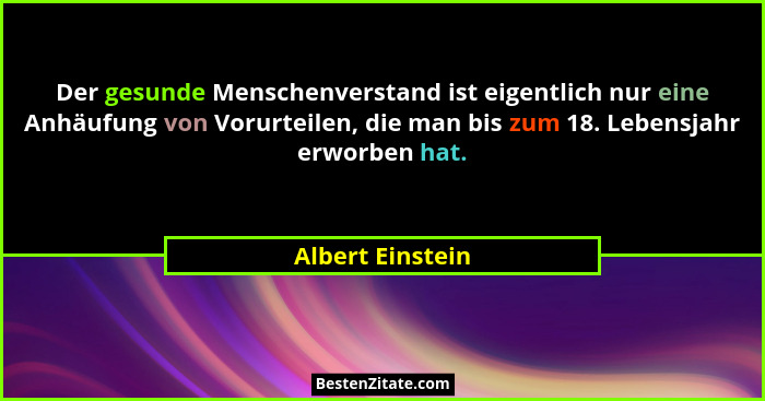 Der gesunde Menschenverstand ist eigentlich nur eine Anhäufung von Vorurteilen, die man bis zum 18. Lebensjahr erworben hat.... - Albert Einstein