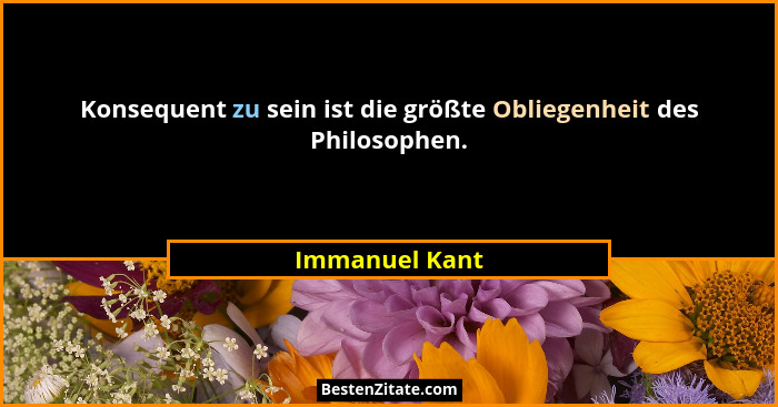 Konsequent zu sein ist die größte Obliegenheit des Philosophen.... - Immanuel Kant