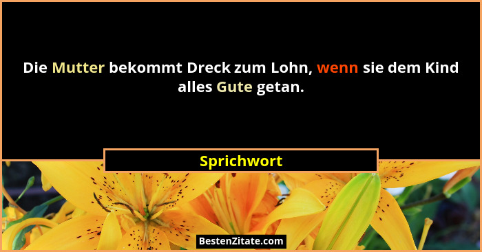 Die Mutter bekommt Dreck zum Lohn, wenn sie dem Kind alles Gute getan.... - Sprichwort