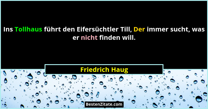 Ins Tollhaus führt den Eifersüchtler Till, Der immer sucht, was er nicht finden will.... - Friedrich Haug