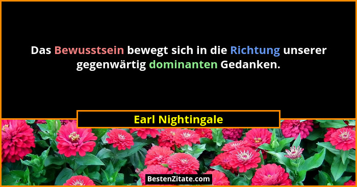 Das Bewusstsein bewegt sich in die Richtung unserer gegenwärtig dominanten Gedanken.... - Earl Nightingale