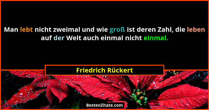 Man lebt nicht zweimal und wie groß ist deren Zahl, die leben auf der Welt auch einmal nicht einmal.... - Friedrich Rückert