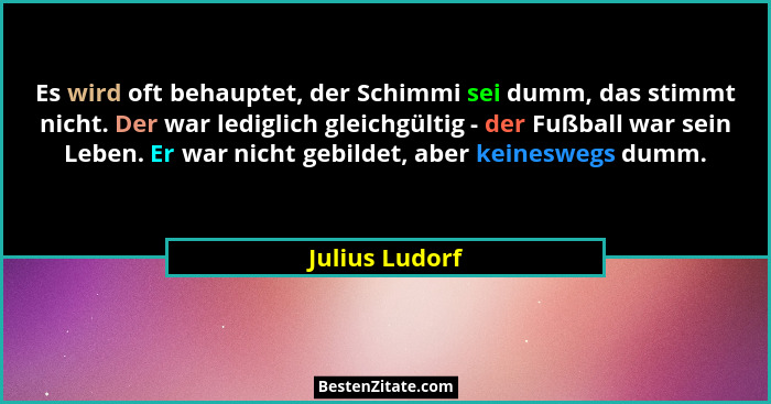 Es wird oft behauptet, der Schimmi sei dumm, das stimmt nicht. Der war lediglich gleichgültig - der Fußball war sein Leben. Er war nic... - Julius Ludorf