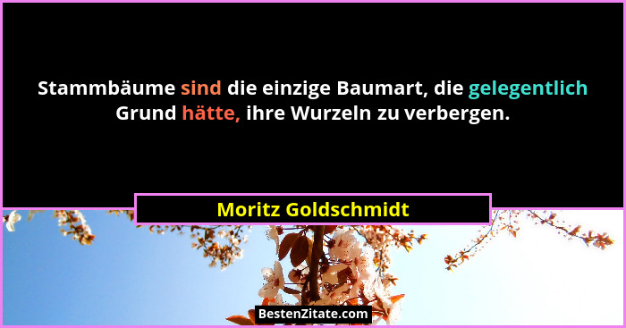 Stammbäume sind die einzige Baumart, die gelegentlich Grund hätte, ihre Wurzeln zu verbergen.... - Moritz Goldschmidt