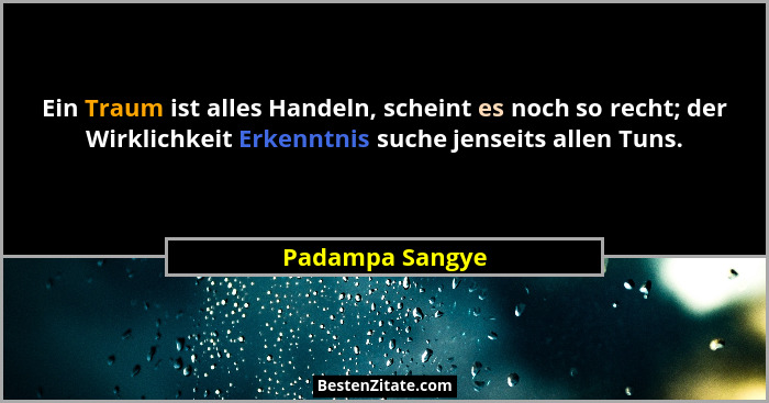 Ein Traum ist alles Handeln, scheint es noch so recht; der Wirklichkeit Erkenntnis suche jenseits allen Tuns.... - Padampa Sangye