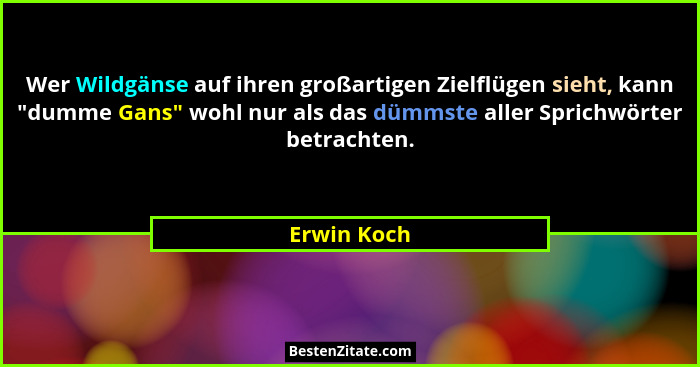 Wer Wildgänse auf ihren großartigen Zielflügen sieht, kann "dumme Gans" wohl nur als das dümmste aller Sprichwörter betrachten.... - Erwin Koch