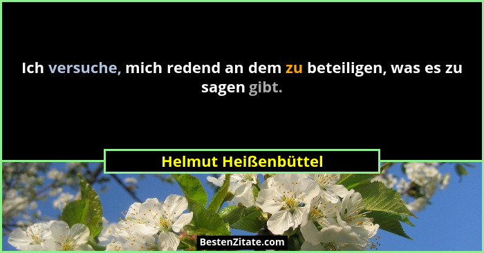 Ich versuche, mich redend an dem zu beteiligen, was es zu sagen gibt.... - Helmut Heißenbüttel