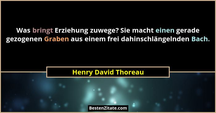 Was bringt Erziehung zuwege? Sie macht einen gerade gezogenen Graben aus einem frei dahinschlängelnden Bach.... - Henry David Thoreau