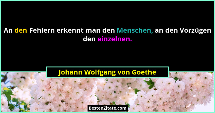 An den Fehlern erkennt man den Menschen, an den Vorzügen den einzelnen.... - Johann Wolfgang von Goethe
