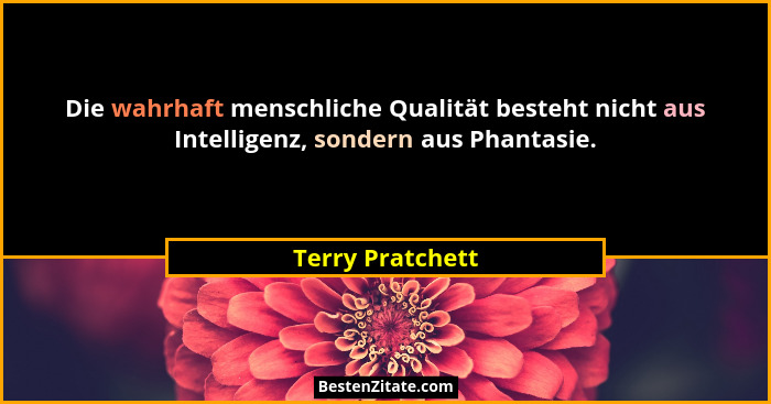 Die wahrhaft menschliche Qualität besteht nicht aus Intelligenz, sondern aus Phantasie.... - Terry Pratchett
